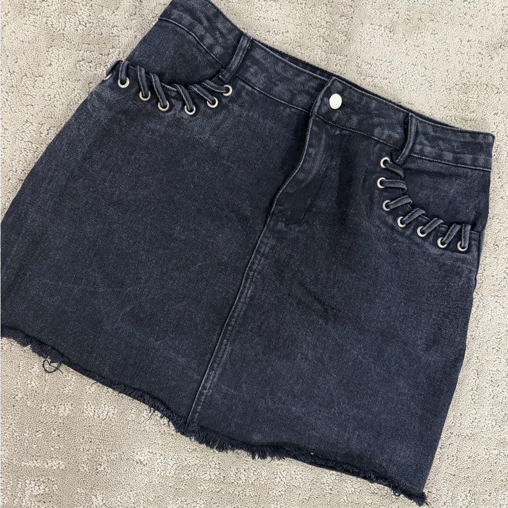 Dark Denim Eyelet-Trim Mini Skirt